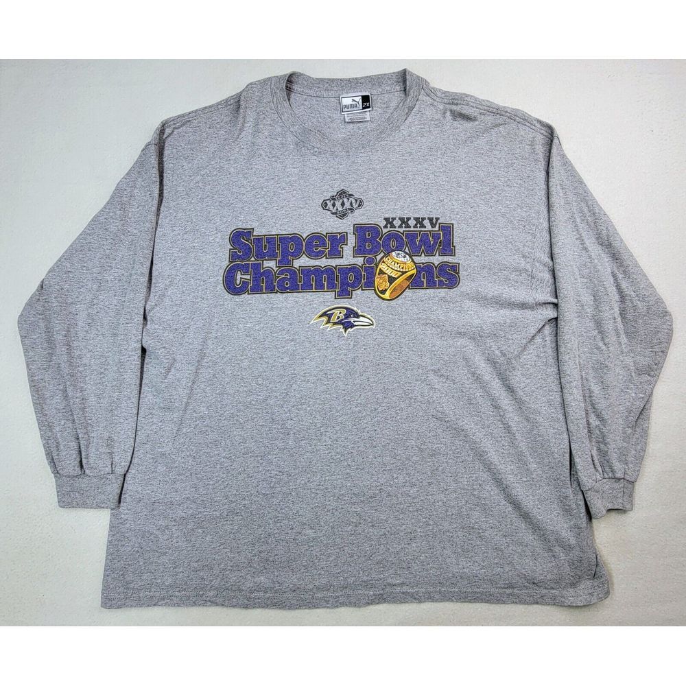 2000 Puma Baltimore Ravens Super Bowl Long‎ Sleeve Shirt 2XL Sleeve Graphic